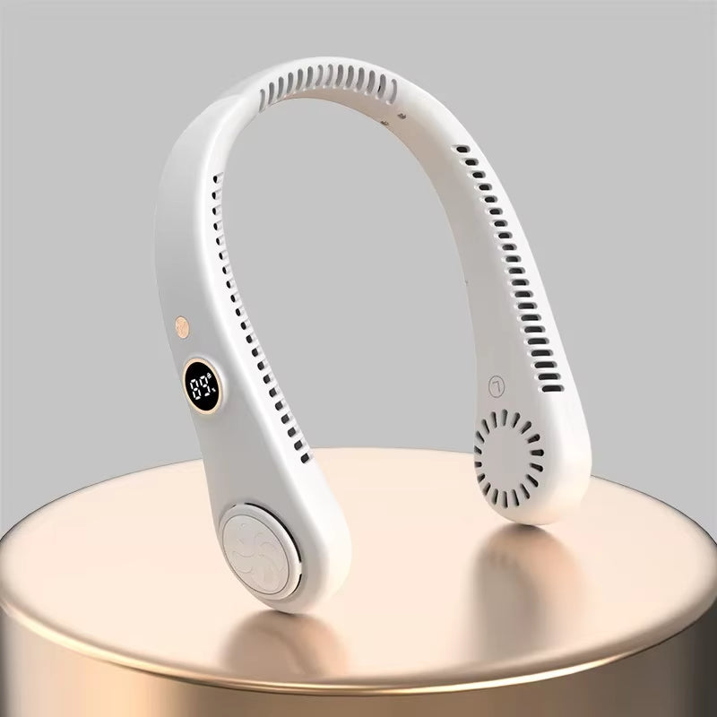 5-Speed Digital Display Neck Fan Portable Air Cooler USB Rechargeable Silent Outdoor Fan With LED Screen For Gym Office Travel