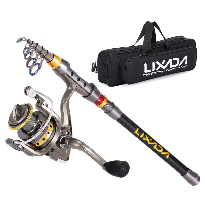 Lixada Telescopic Fishing Rod and Reel Combo Full Kit Carbon Fiber Fishing Rod Pole + Spinning Fishing Reel + Fishing Tackle Set