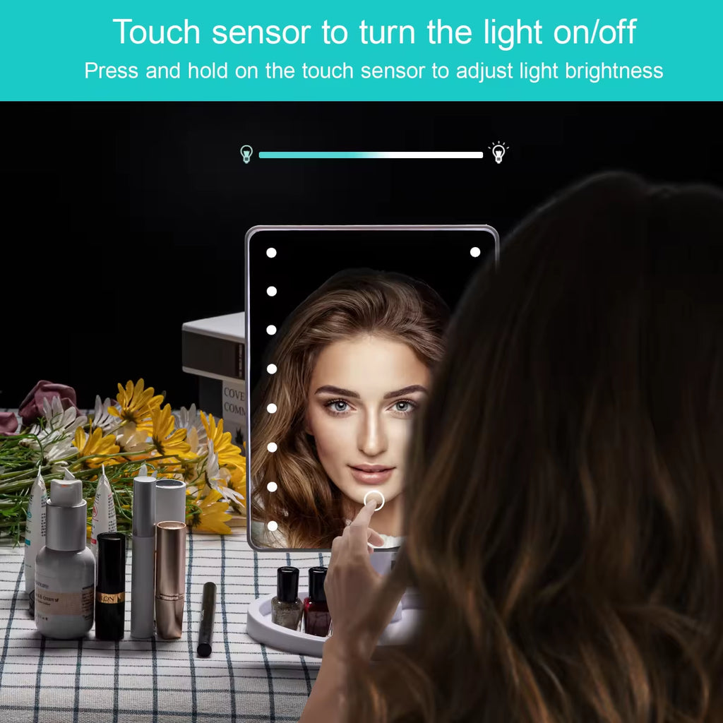 Lighted Makeup Mirror, Square Battery -use Beauty Mirror ,Touch Screen VanityMirror,Brightnes