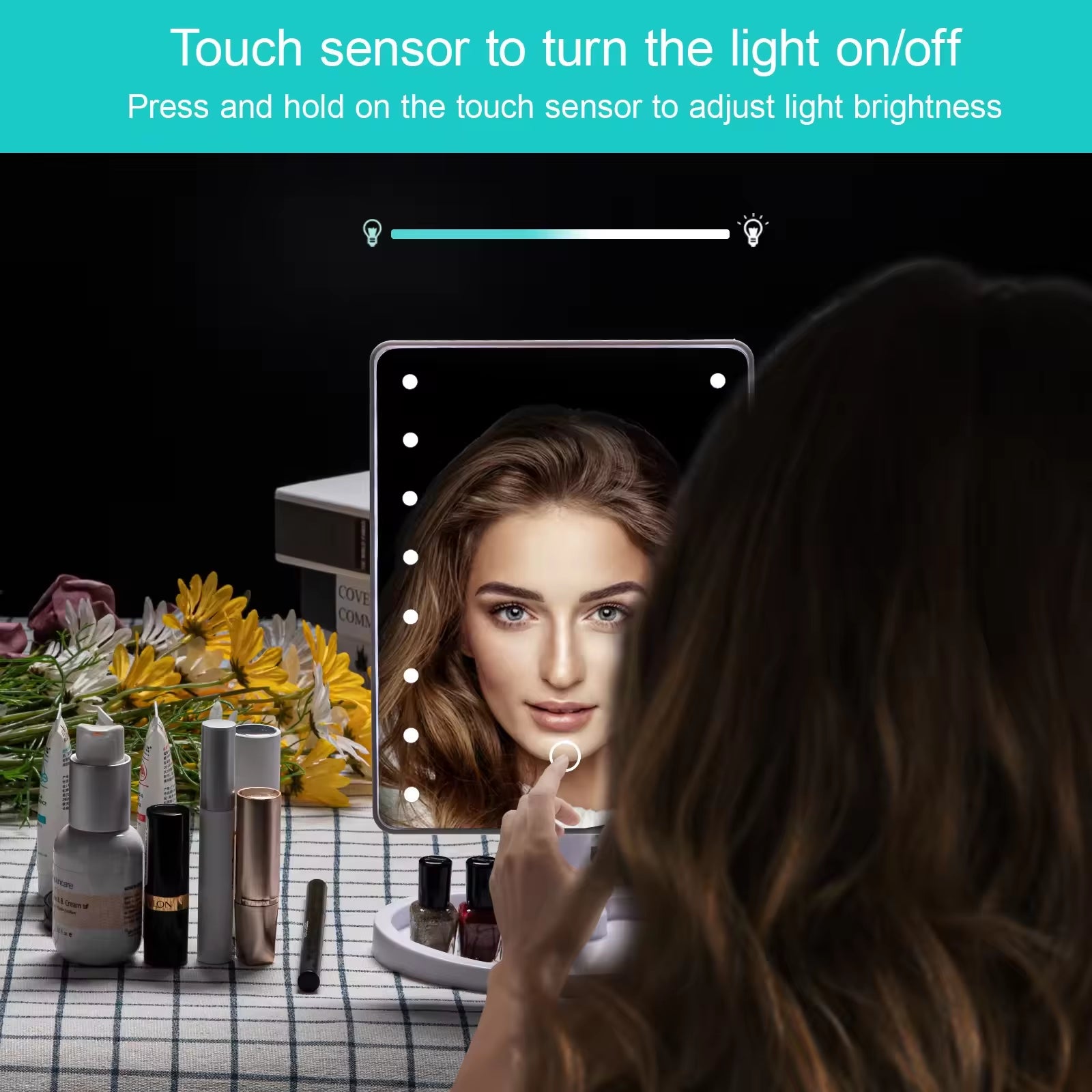 Lighted Makeup Mirror, Square Battery -use Beauty Mirror ,Touch Screen VanityMirror,Brightnes