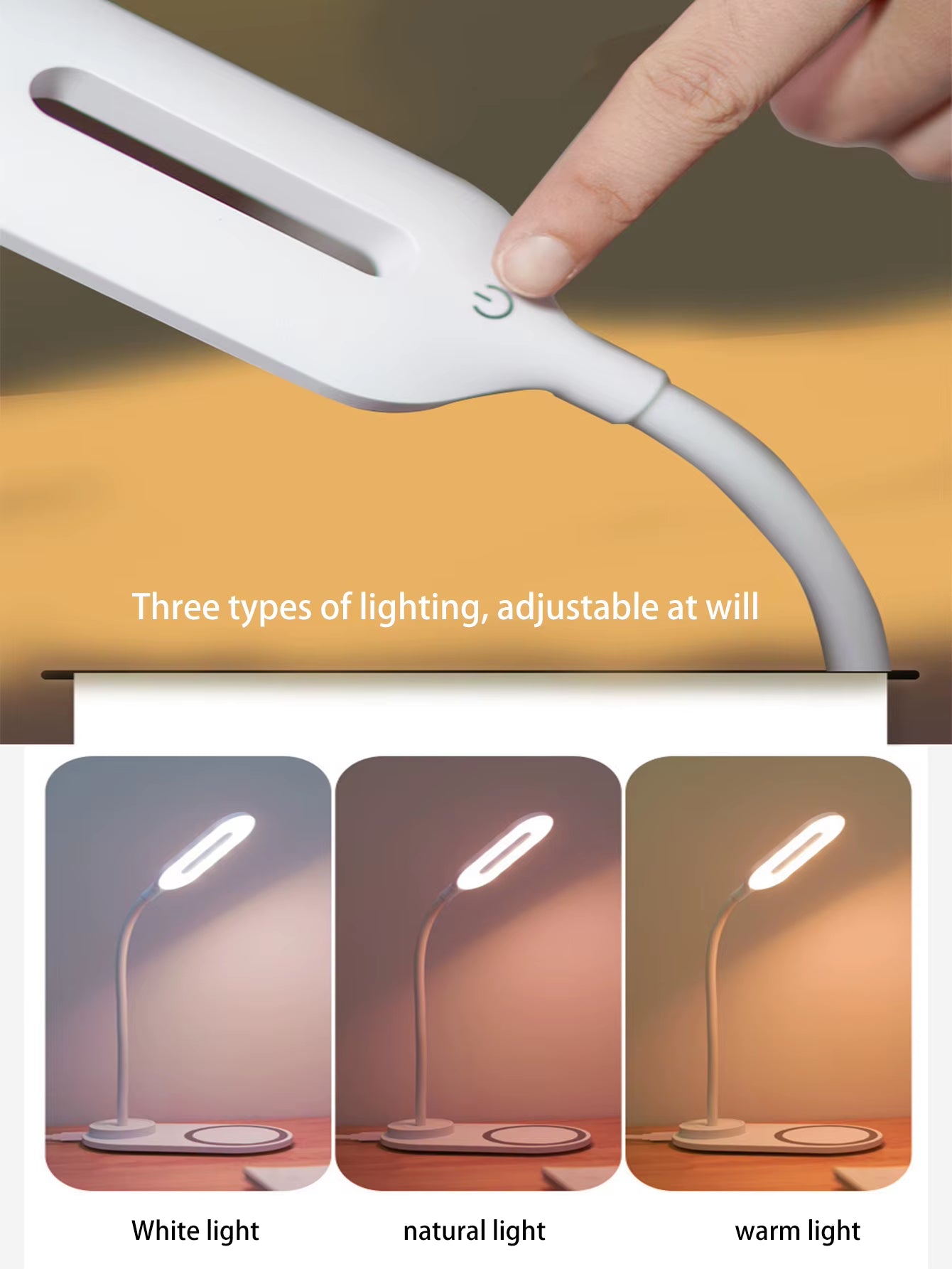 Two in one cell phone wireless touch fast charging eye protection night light, desk lamp LED lamp beads three gears dimming