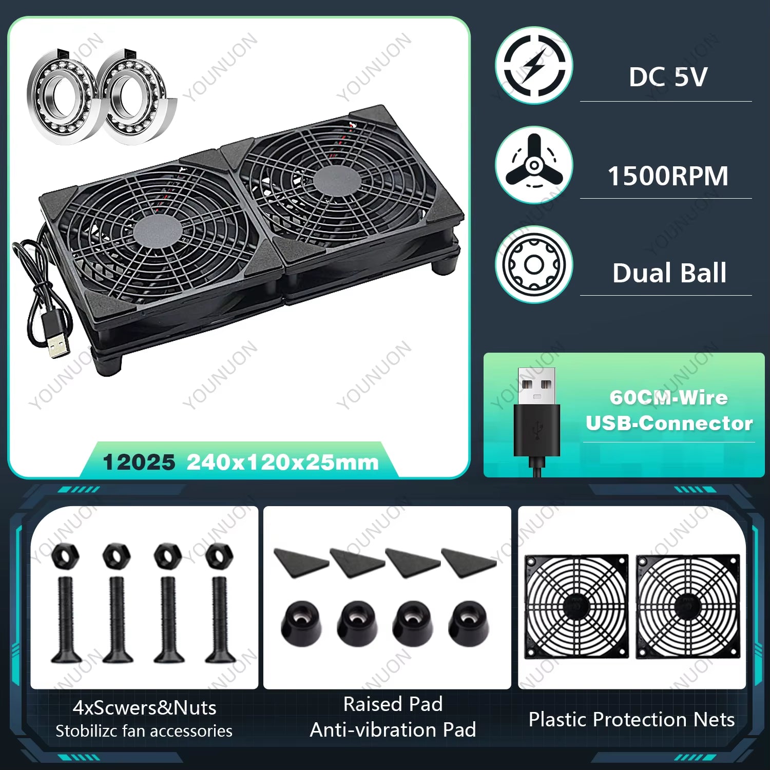 5V USB Router Fan 80mm 92mm 120mm 140mm DIY TV Box Ball/Sleeve Cooler & Protective Net Desktop Cooling Fan
