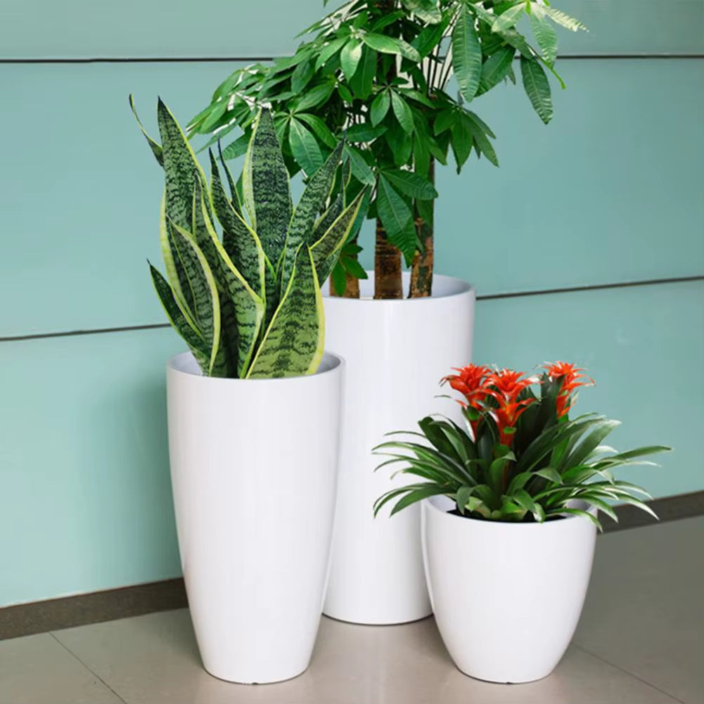 28cm Height Deep Flower Pot Imitation Ceramic Resin Monstera Planter Saucer For Indoor Outdoor Plants Home Garden Office Decor