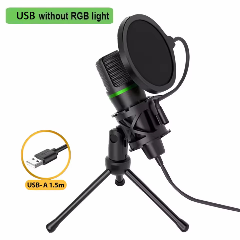 Condenser Microphone USB Wired For PC Computer Laptop Professional Gaming Accessories Streaming Sound Live Podcast RGB Record