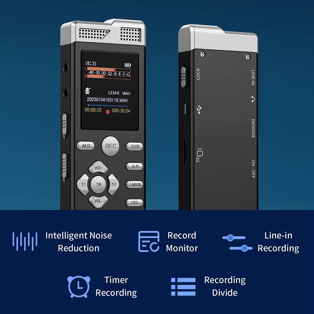 Voice Activated Dual Microphone Recording Password Protection Line-in T-MARK Digital Voice Recorder MP3 Music Player Dictaphone