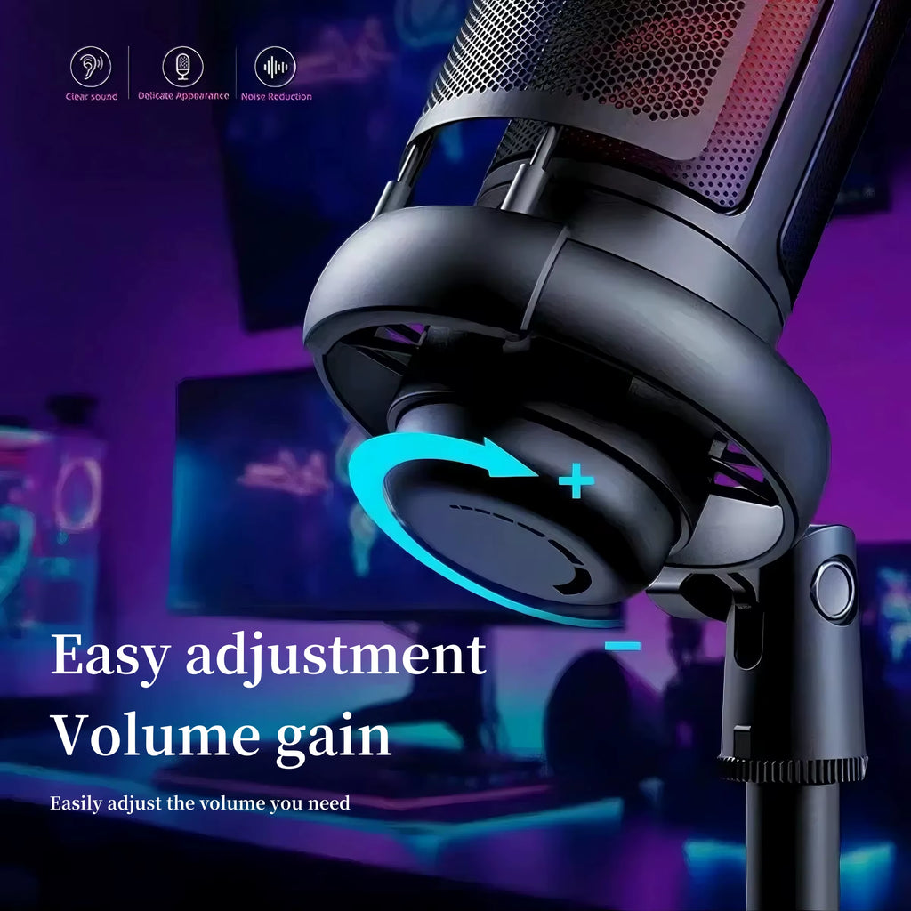 Professional USB microphone, computer condenser microphone, RGB microphone, suitable for game live video recording and recording