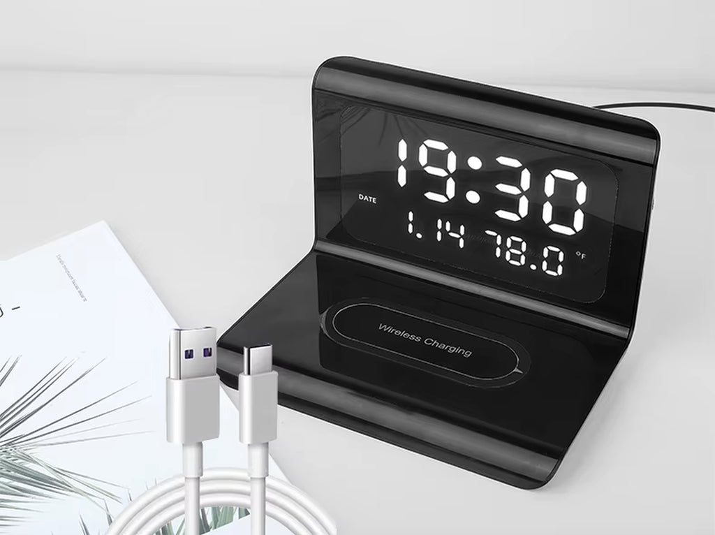 Wireless Charger with Clock Alarm - Detachable, Compatible with iPhone 16/15/14/13 series and Samsung Galaxy S24/S23/S22