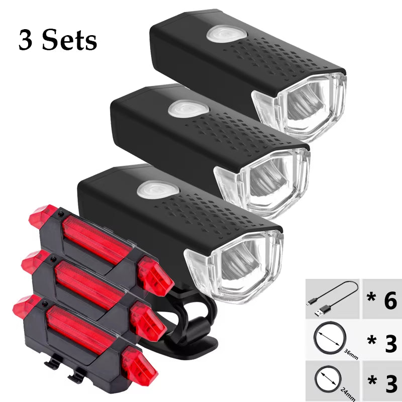 5 Sets Bicycle Front Light  Portable LED Charging Bike Light Waterproof Cycling Flashlight Rear Light Bike Accessories