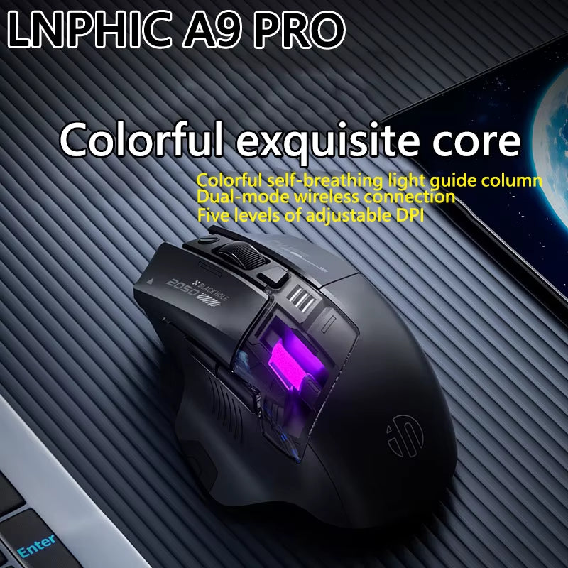A9 PRO MAX New Three-Mode Wired/Wireless/Bluetooth Gaming Mouse 1000HZ Return Rate 12800DPI Wireless Mouse