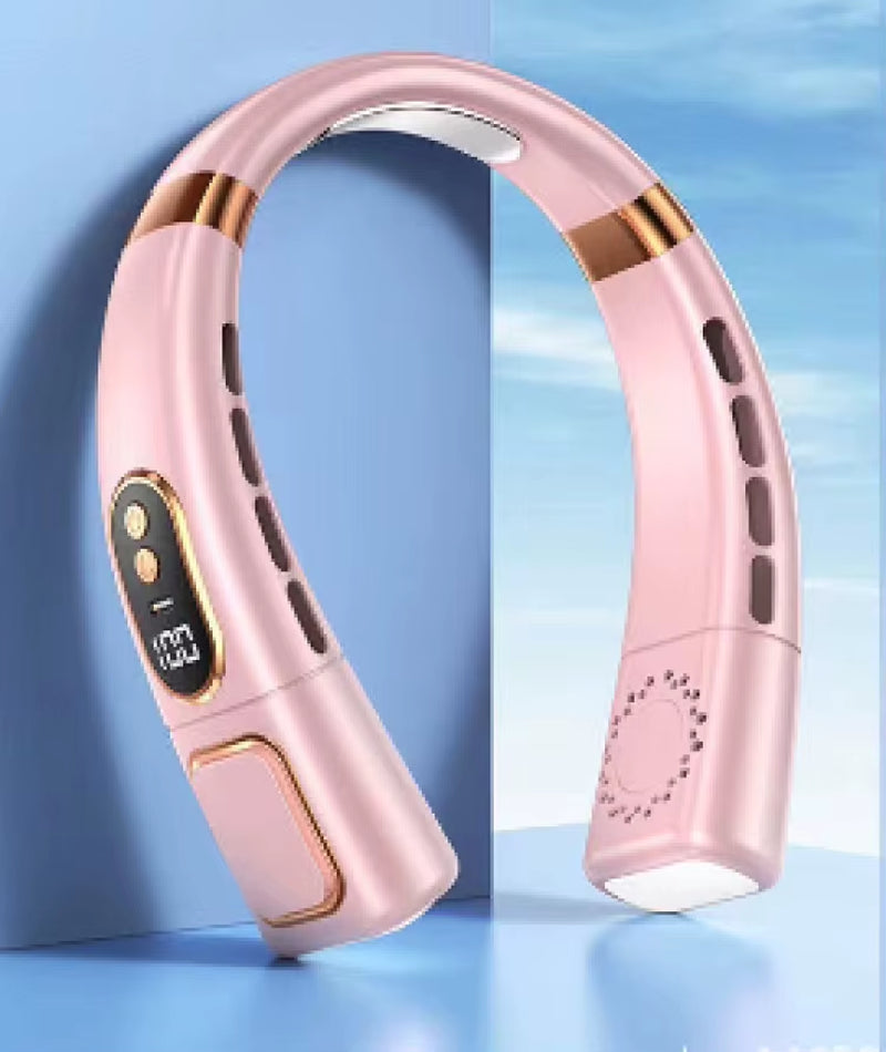 Hanging Neck Fan USB Charging Ice Porcelain Cooling Hanging Neck Fan 360-degree Air Flow Intelligent Digital Display Lighting