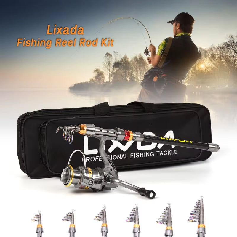 Lixada Telescopic Fishing Rod and Reel Combo Full Kit Carbon Fiber Fishing Rod Pole + Spinning Fishing Reel + Fishing Tackle Set