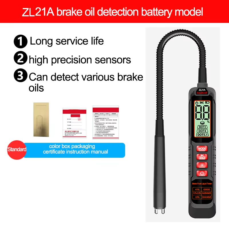 Car Brake Oil Moisture Detector DOT3/DOT4/DOT5.1 with Backlight Flexible Probe Brake Oil Tester Digital Brake Fluid Tester Auto