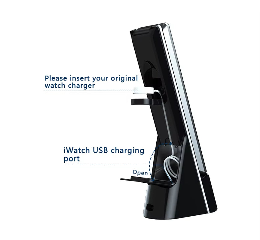 2024 New 3-in-1 15W Wireless Charger with LED Folding Table Lamp and Clock Touch, Suitable for iPhone 15, 14, 13, 12 Pro Max