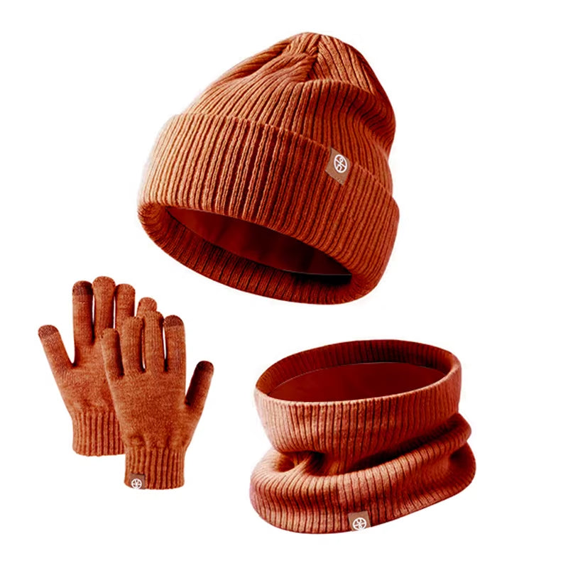 New Kids Hats Set Winter Warmth Children Knitted Gloves Hat Scarf Three-piece Set Outdoor Windproof Baby Caps Gloves Scarf Set