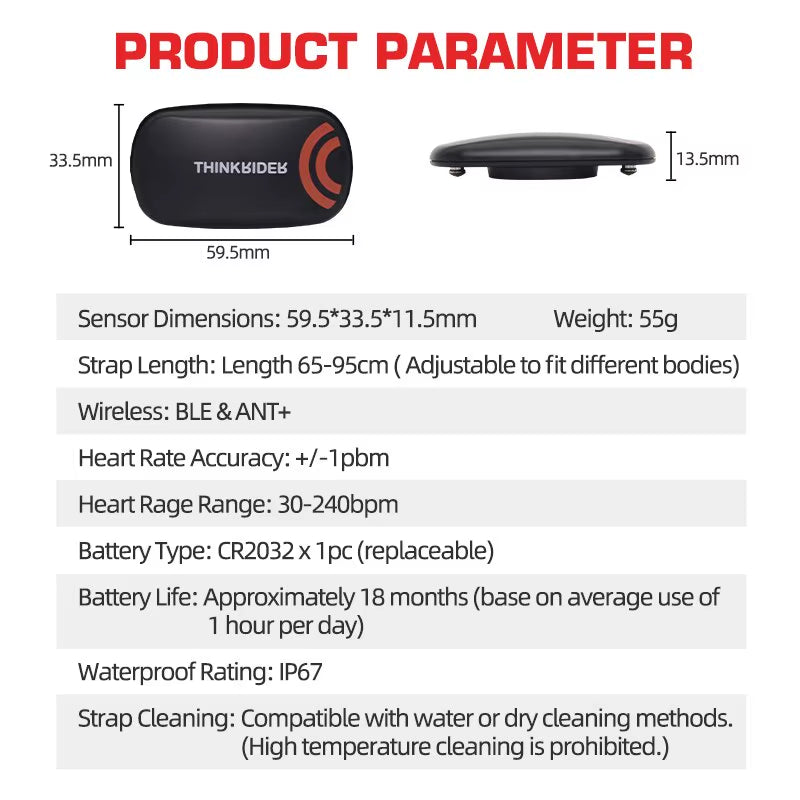 Heart Rate Monitor Chest Strap ANT+ BLE 4.0 Fitness Sensor Compatible Belt Wahoo Polar Garmin Connected Cycl