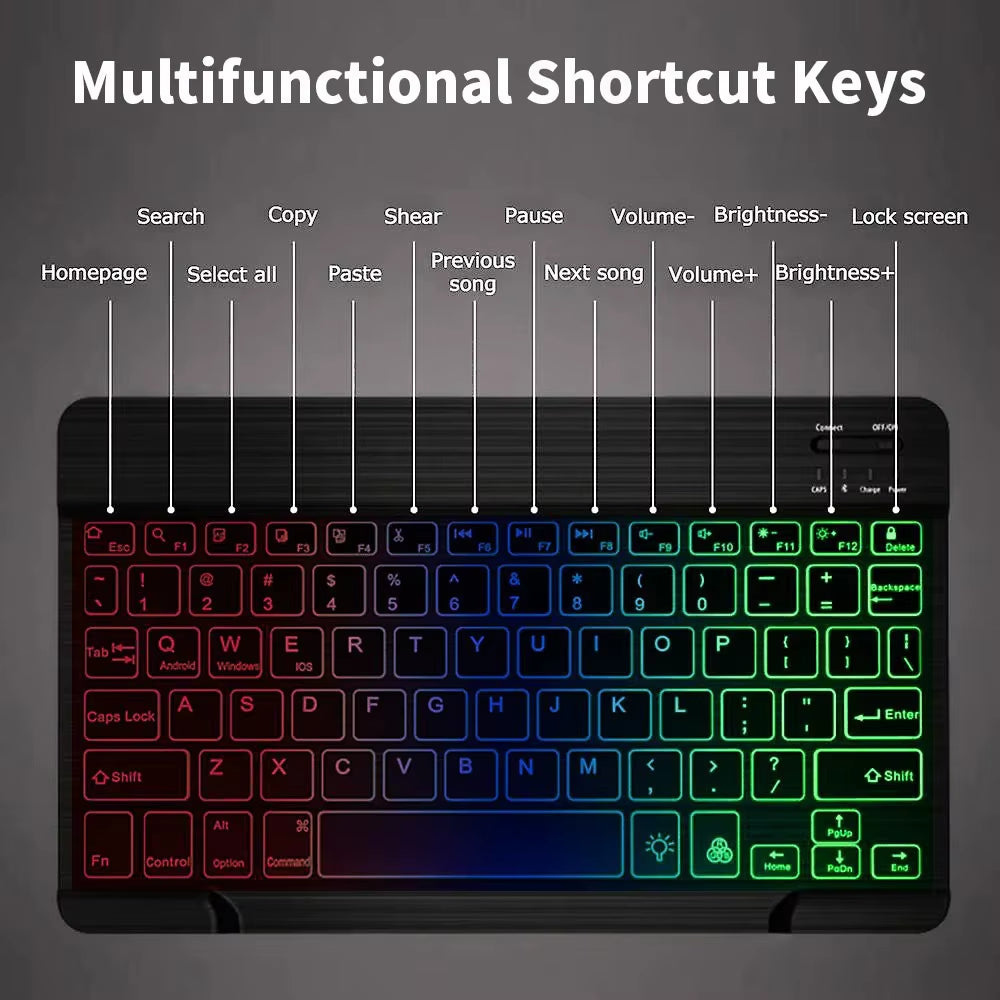 7 Backlit Color Wireless Keyboard Bluetooth Keyboard for Tablet Laptop Rechargeable Arabic Russian Spanish Portuguese Keyboard