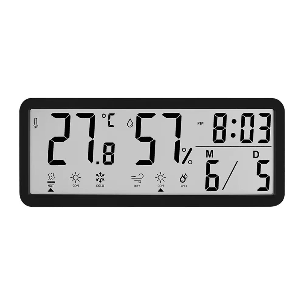 Large Screen LCD Digital Wall Clock Humidity Temperature Electronic Clock 12/24H Format Date Week Display Desktop Clock Bedroom