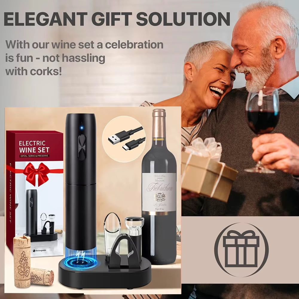 Electric Wine Bottle Opener Kit Automatic Red Wine Corkscrew with Charging Base or Battery Powered Wine Tools Kitchen Set