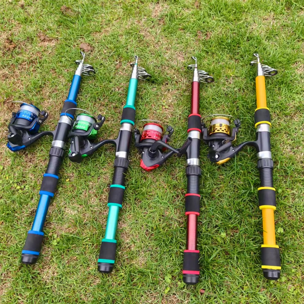 1.8m 2.1M Fishing Rod and Reel Line Lure Set Carbon Fiber Telescopic Fishing Rod 5.2:1BB Spinning Reel for Saltwater Freshwater