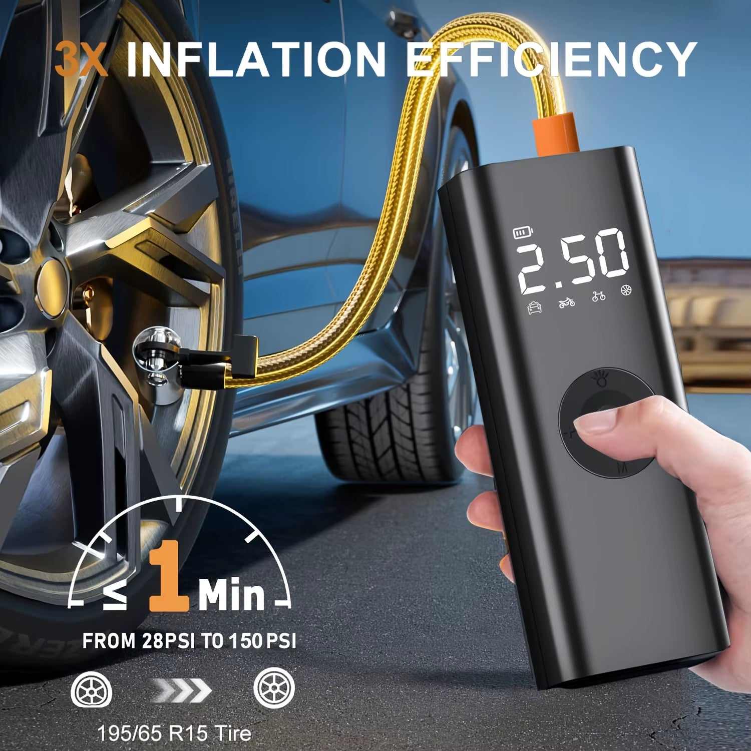 Wireless Car Tire Inflator Motorcycle Air Compressor 150PSI Smart Air Pump Digital Gauge lED light for Car Moto Bike Tyre Ball