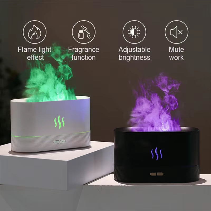 USB Desktop RGB Flame Aroma Diffuser Humidifier 7 Colors Simulation Light Aromatherapy Air Purifier for Bedroom