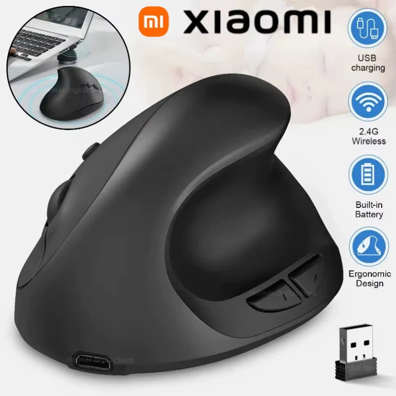 Xiaomi Rechargeable/Battery Vertical Mouse Wireless USB 2.4G Right Hand Ergonomic Mice for Computer Laptop Gaming Mouse 2025 New