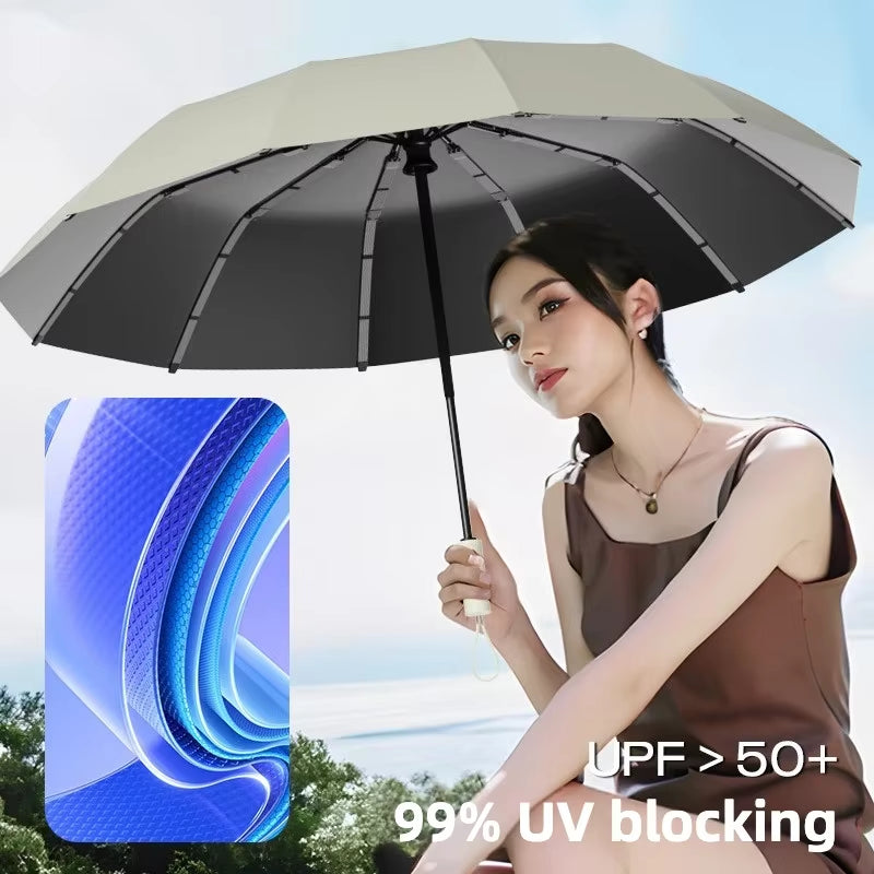 Reinforced 348 Ribs Automatic Umbrella, Windproof & Stormproof, Sun UPF 50+ Protection Folding Rain Umbrellas for Men & Women