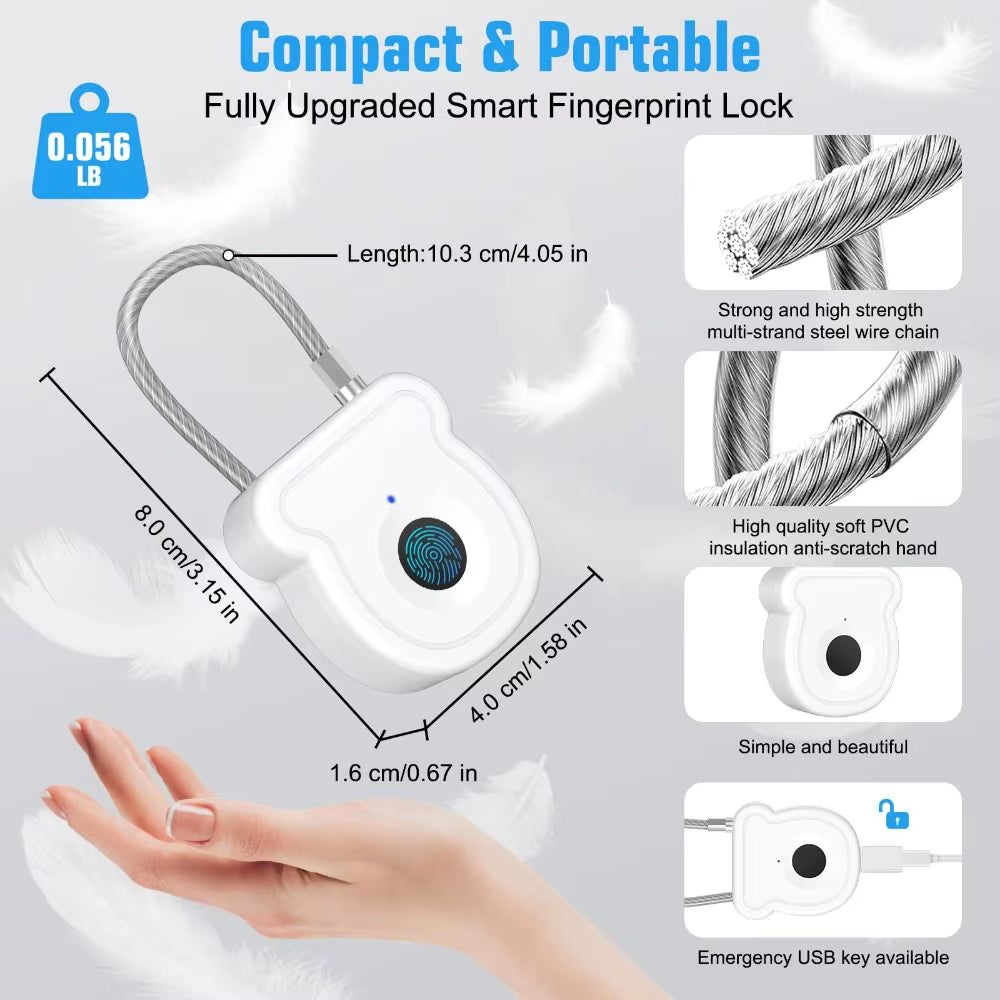 Smart Waterproof Smart Padlock 0.5sec Unlock ABS Material Fingerprint Lock Portable Anti-theft Keyless Lock Gym Locker