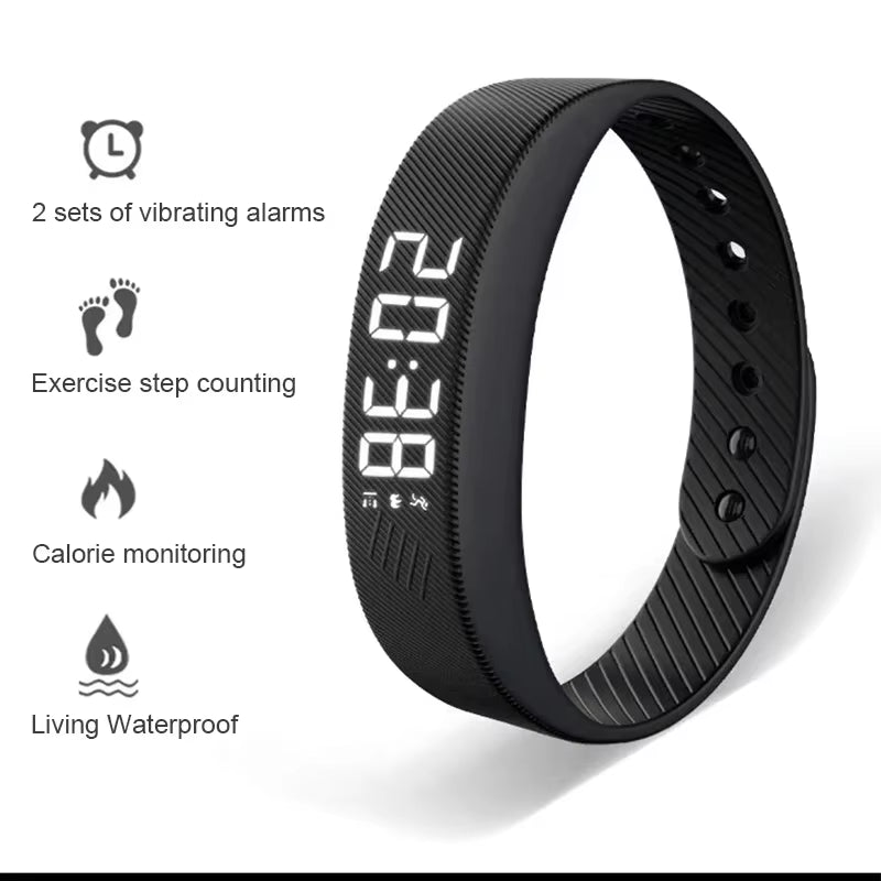 LED Digital Smart Bracelet Vibrating Alarm Clock Waterproof Clock Smart Bracelet with Running Pedometer Monitoring Smart Bracele