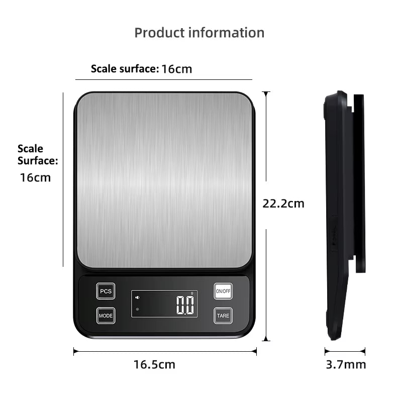 3/5/10kg 0.1g Digital Electronic Kitchen Scale LCD Display Fully Waterproof Stainless Steel Measuring Weighing Baking Tool