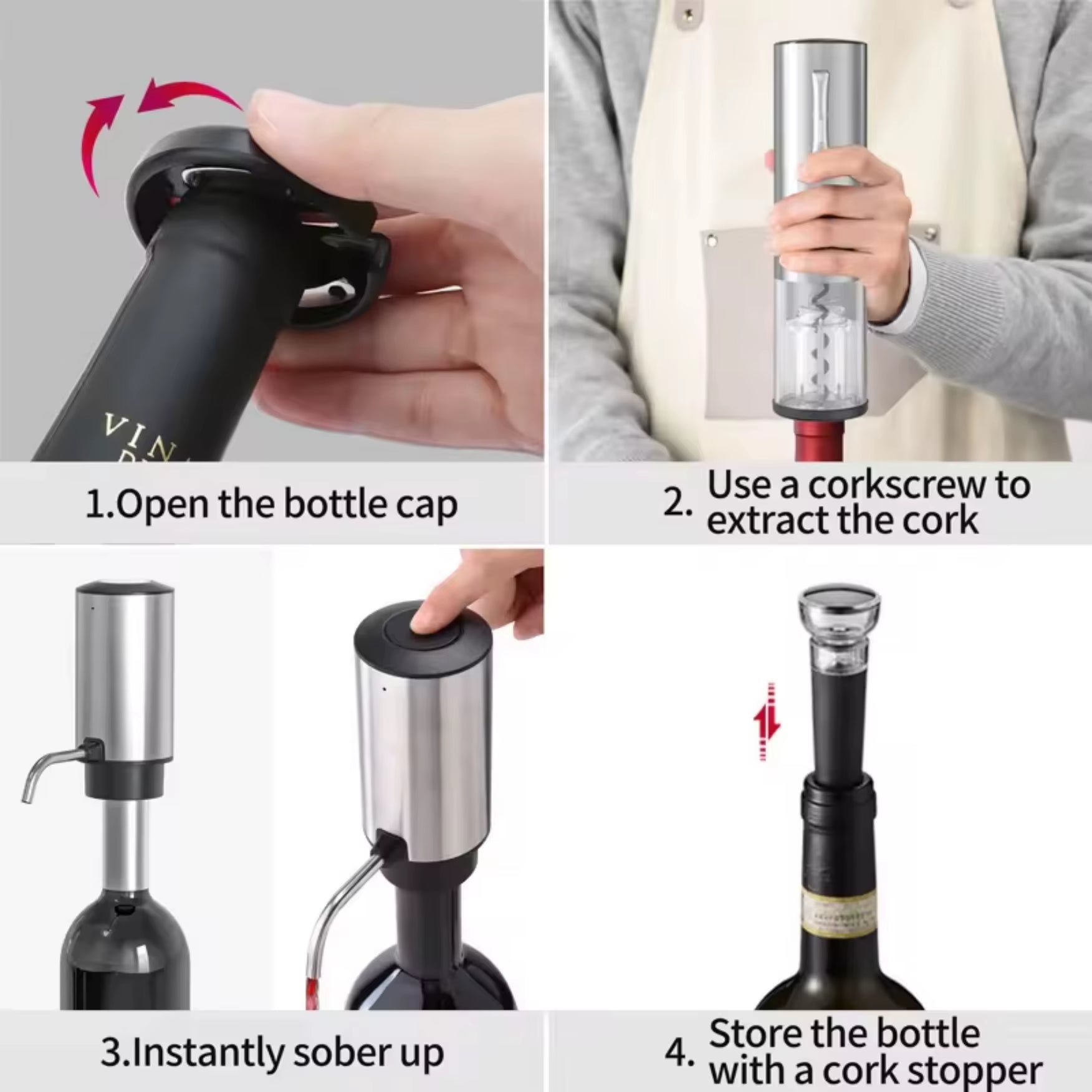 Electric Wine Bottle Opener Automatic Red Wine Corkscrew Wine Opener Wine Tools Kitchen Products Performance Plastic