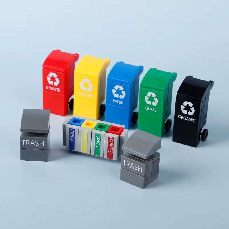 MOC Dog Wast Building Blocks Trash Can ATM Cash Point City Street View Postbox Telephone Booth Bricks Toys Kids Gift