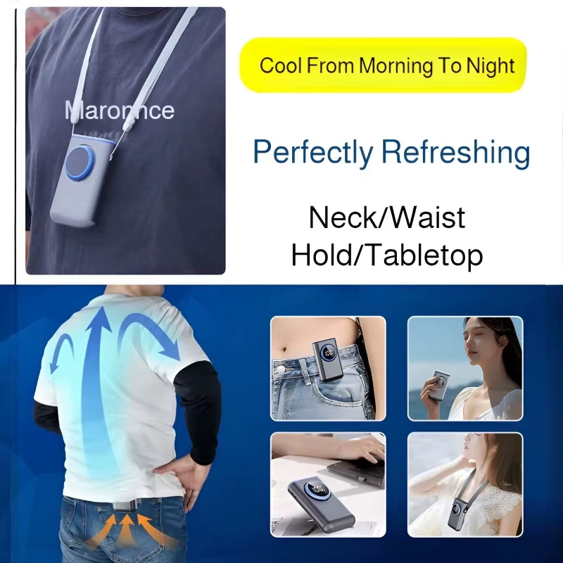Hanging Neck Fan 3-in-1 Portable Fan Handheld Waist-hanging Neck Fan  Digital Display 100 Levels Aluminum Backpack Handheld Fan