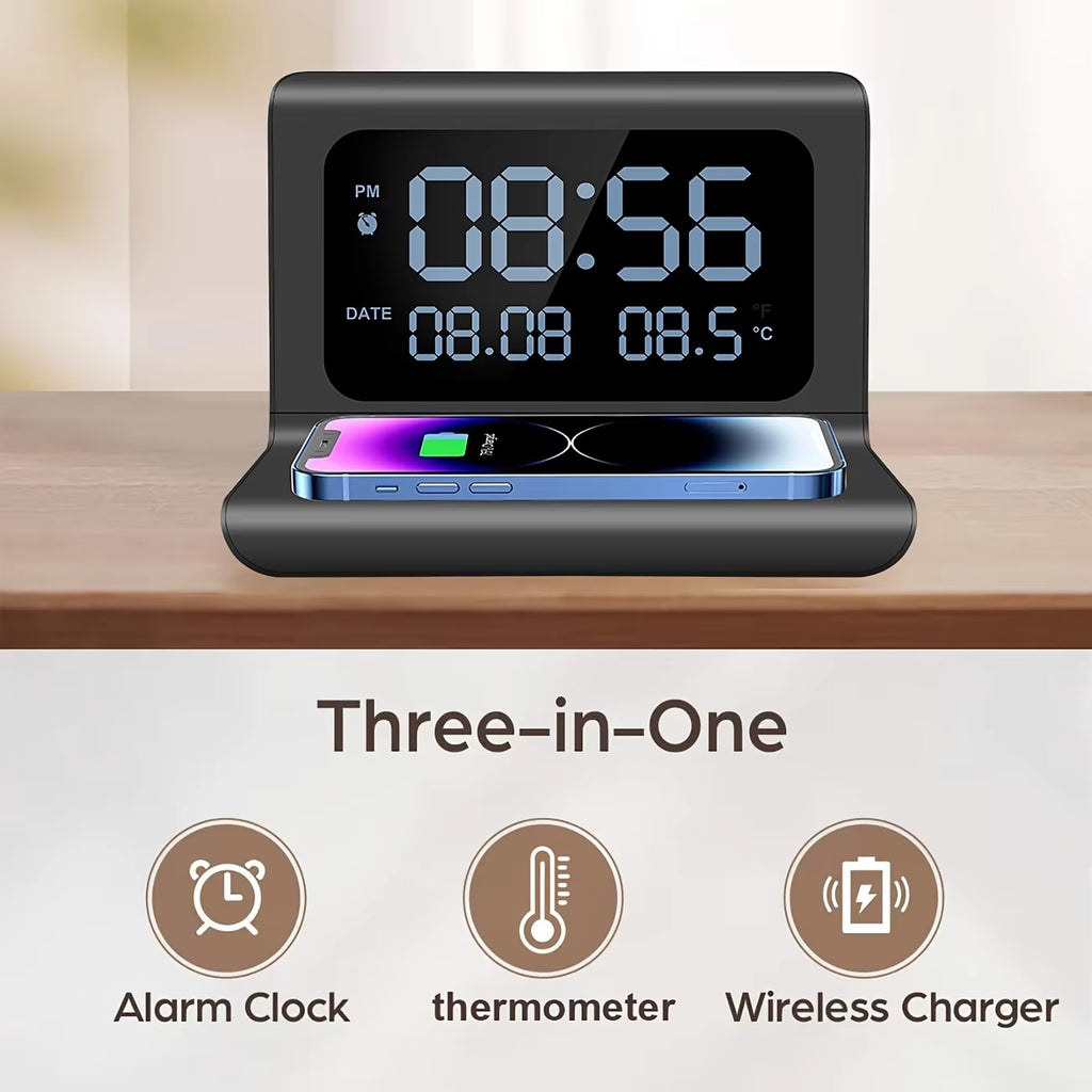 Wireless Charger with Clock Alarm - Detachable, Compatible with iPhone 16/15/14/13 series and Samsung Galaxy S24/S23/S22