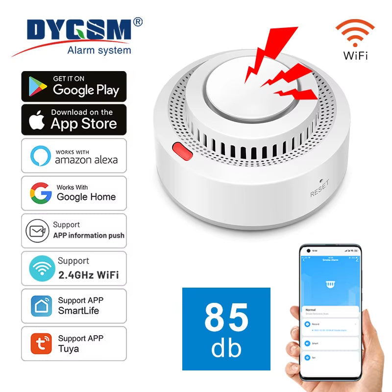 Tuya WiFi Smoke Detector Real-time Monitoring Remote Alarm Notification App Control Works With Alexa Google Home