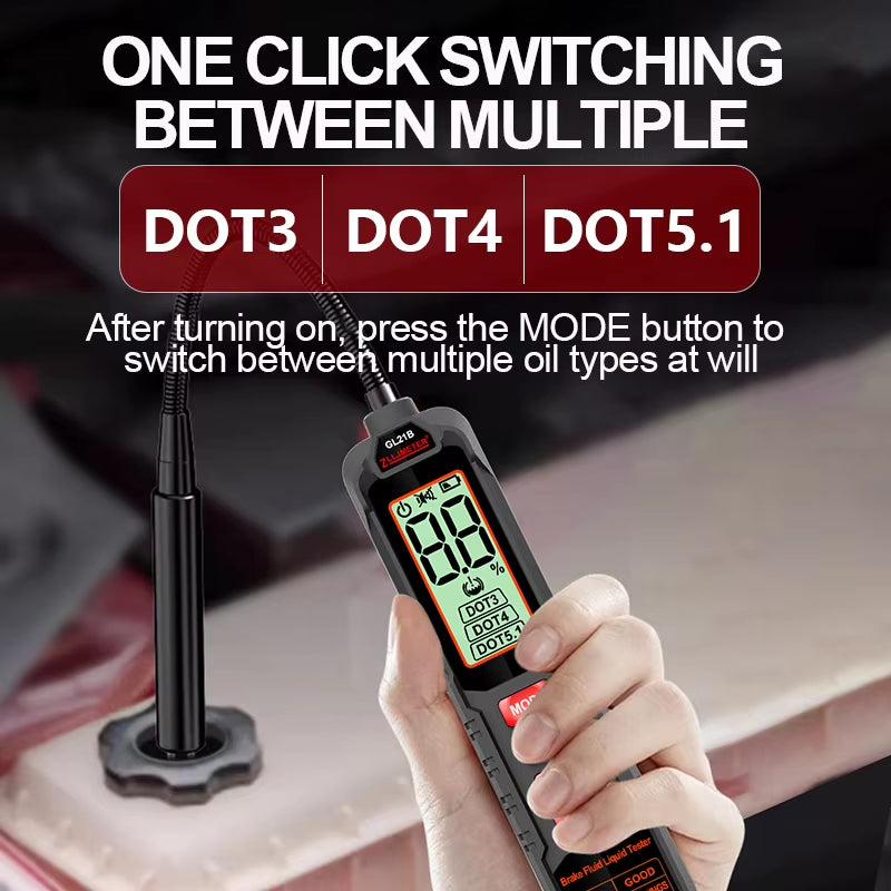 Car Brake Oil Moisture Detector DOT3/DOT4/DOT5.1 with Backlight Flexible Probe Brake Oil Tester Digital Brake Fluid Tester Auto