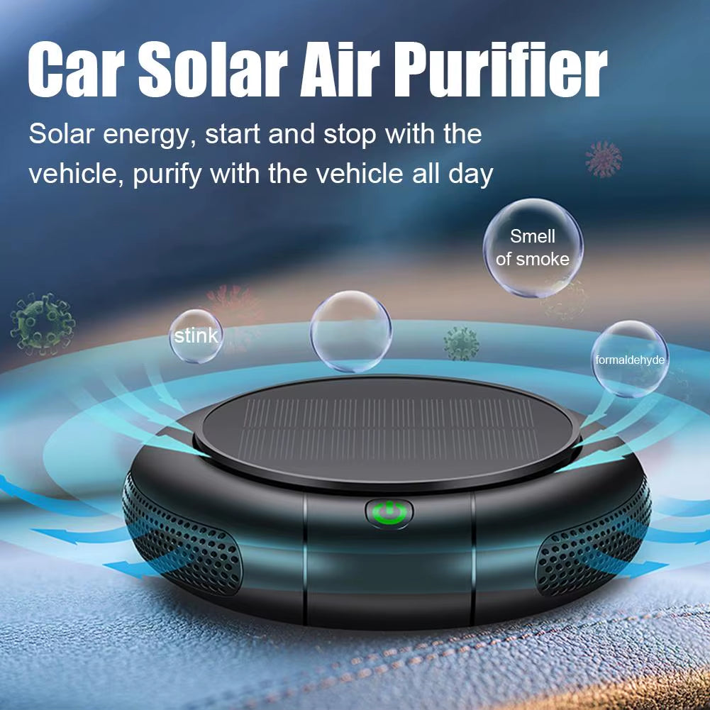 Car Air Purifier Solar/USB Powered, HEPA Filter & Negative Ion, Remove PM2.5/Smoke/Dust, 1200mAh Portable Auto Air Cleaner