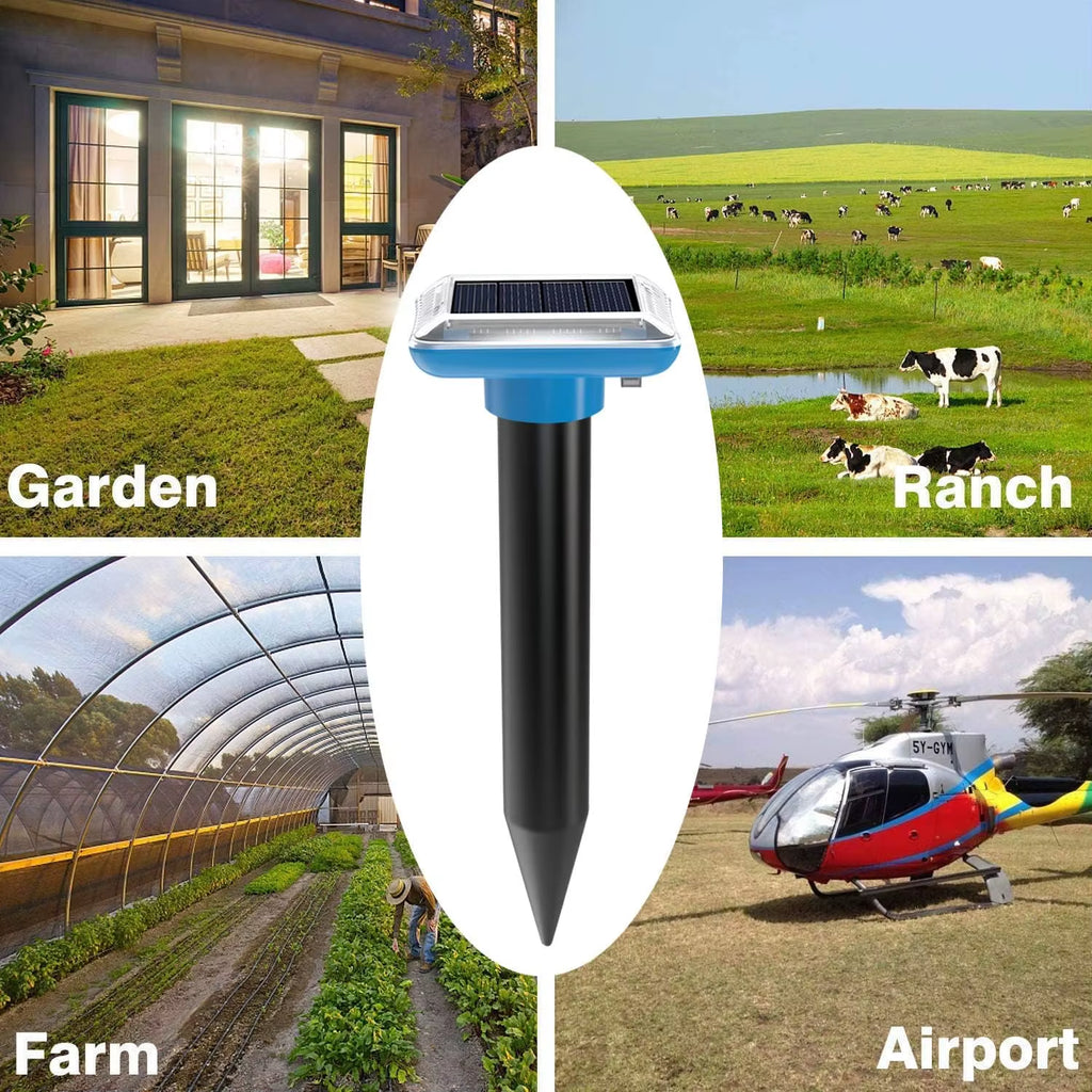 Ground animal repellent, solar-powered, vibrating and beeping repellent, suitable for garden and orchard