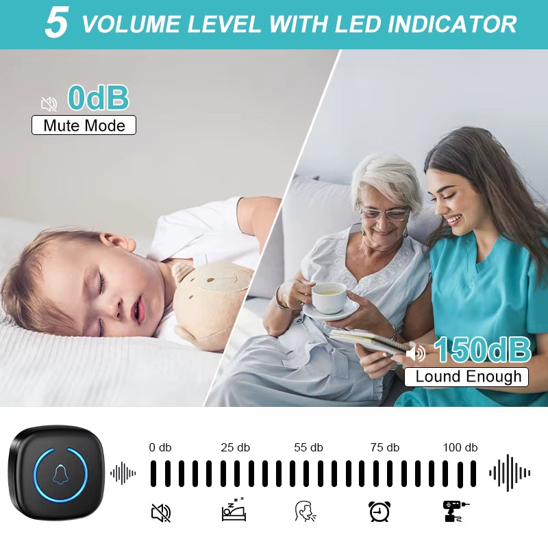 Wireless Doorbell Intelligent Welcome Door Bell 300M/984 FT Remote 60 Songs Melodies Home Smart Doorbell US EU UK Plug Optional