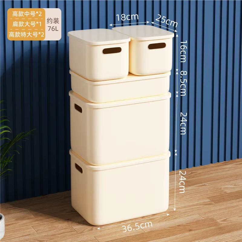 1pc/5pcs Ins Style Storage Box with Lid Dustproof Cosmetics Clothing Grocery Storage Bedroom Dormitory Storage Box Toy Storage