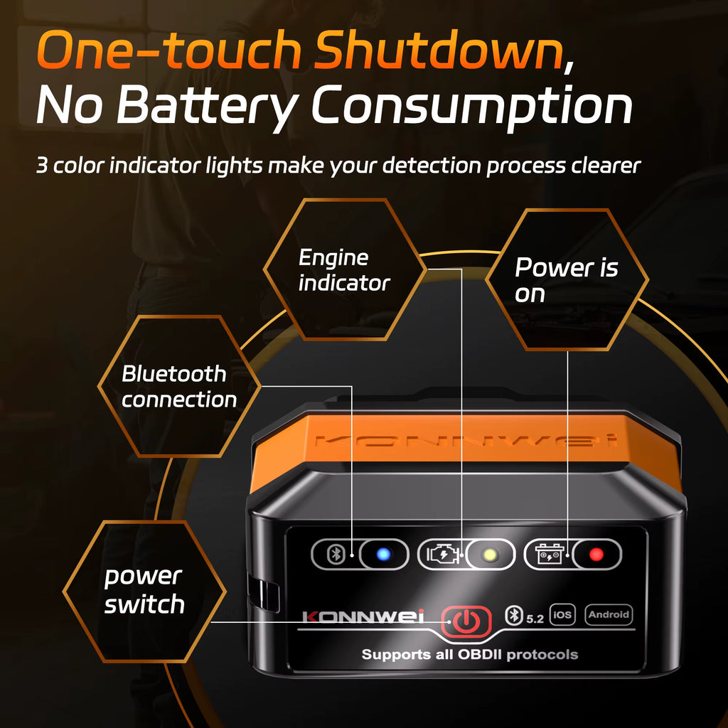 2026  KW905 ELM327 OBD2 Scanner Bluetooth 5.0 Engine Fault Scanner Tool OBDII Code Reader Diagnostic Tool for Android/IOS