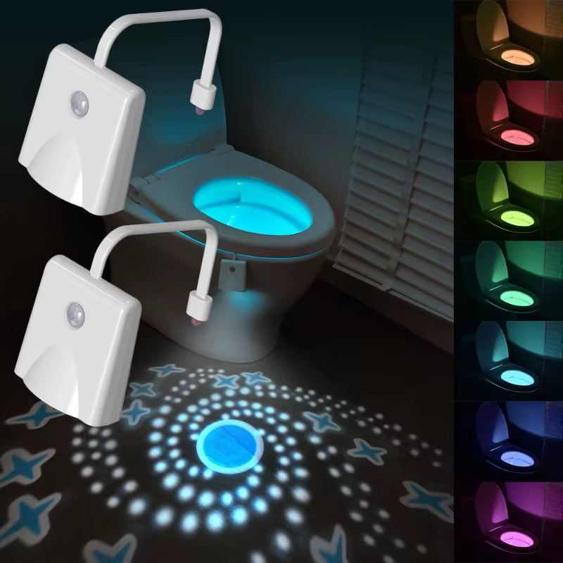 Wireless Motion Sensor LED Night Light RGB 8 Color Changing Toilet Bathroom Atmosphere Lamp Waterproof Smart On/Off Night Lamp
