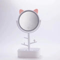 Ears LED Makeup Mirror With Light Lamp With Storage Desktop Rotating Cosmetic Mirror Light Adjustable Dimming USB Vanity Mirror