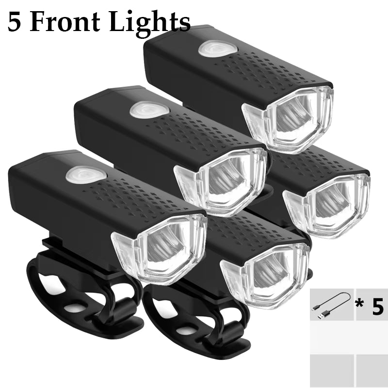 5 Sets Bicycle Front Light  Portable LED Charging Bike Light Waterproof Cycling Flashlight Rear Light Bike Accessories