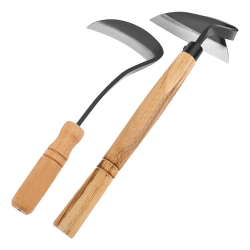 2/1Pcs Hand Weeding Hoe Japanese Style Weed Removal Tool Carbon Steel One-Piece Molding with Hard Solid Wood Handle for Yard