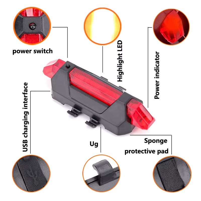 5 Sets Bicycle Front Light  Portable LED Charging Bike Light Waterproof Cycling Flashlight Rear Light Bike Accessories
