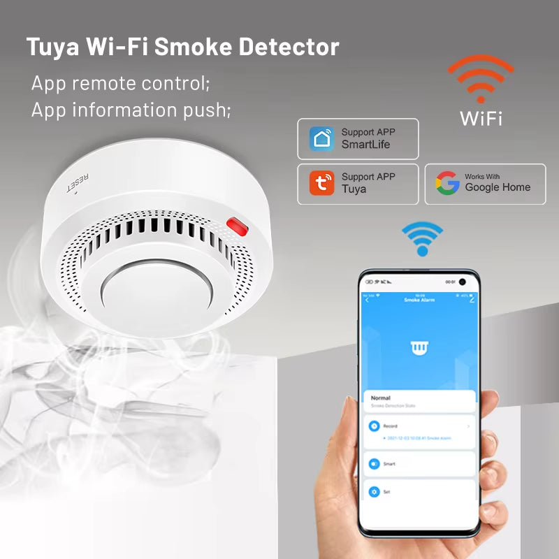 Tuya WiFi Smoke Detector Real-time Monitoring Remote Alarm Notification App Control Works With Alexa Google Home