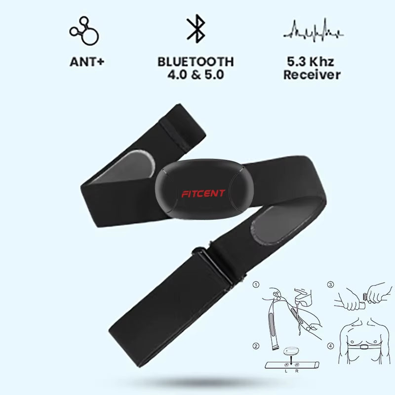 Rechargeable Heart Rate Monitor with Bluetooth ANT+ 5.3Khz Chest Strap Sensor for Peloton Zwift Polar Rowing Machine