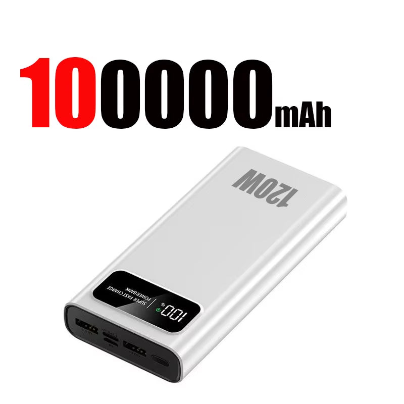 120W 200000mAh Power Bank Super Fast Charging Battery High Capacity Digital Display Power Bank For iPhone Samsung Huawei