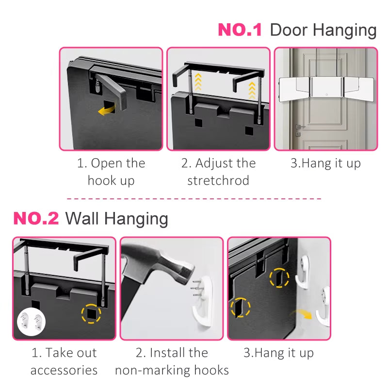 3 Way Haircut Mirror 360 Mirror with LED Lights Door-Hanging Design with Hook Perfect for Makeup Self Hair Cutting Portable Fold